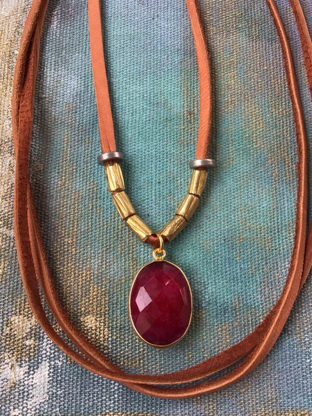 Ruby Silver leather cord necklace Sundance Charm Sale